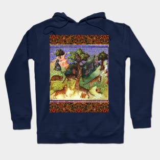 BOOK OF HUNTING ,WILD CATS, LEOPARDS IN WOODLAND GREENERY Medieval Miniature Hoodie